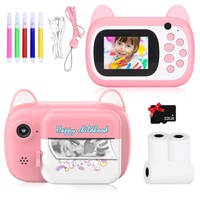 SUPBRO Kinderkamera Digitalkamera Kinder mit 2,4 Zoll Großbildschirm 1080P HD 12MP Eingebaute 32GB SD-Karte Print Sofortbildkamera für 3-10 Jahre Alter Mädchen Geburtstag Kinder Spielzeug Katze