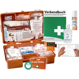 WM-Teamsport Erste-Hilfe-Koffer 1.Hilfe (K)ARR DIN 13157 + Hygiene-Gel, Sprühpflaster, Notfallbeatmung orange