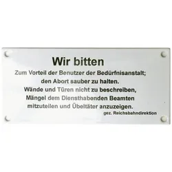 Wir bitten zum Vorteil... Emailliertes Schild 17 x 8 cm