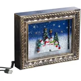 Infactory Weihnachts-Bilderrahmen Schneemannfamilie LEDs