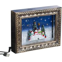 Infactory Weihnachts-Bilderrahmen Schneemannfamilie LEDs