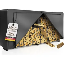 lawa living and lifestyle Kaminholzregal außen Metall mit 223x25x115 800kg verzinkt Stapelhilfe Brennholz Feuerholzregal mit Plane Brennholzunterstand - Schwarz