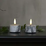 Star Trading LED Teelicht Marmoroptik Zement natürliche Flamme Marble, 2 Stück, Teelichter, Mamor-Design, Timer Warmweiß, 6 cm - H: 6cm - Gr.: onesize