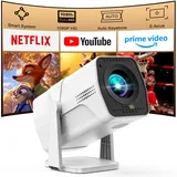 Mini Beamer Kompatibel mit Netflix 1080P Full HD, Integrierte Apps, WiFi & Bluetooth, Elektrischer Focus & Automatische Trapezkorrektur, 270° Drehbar, Tragbar Projektor für Handy