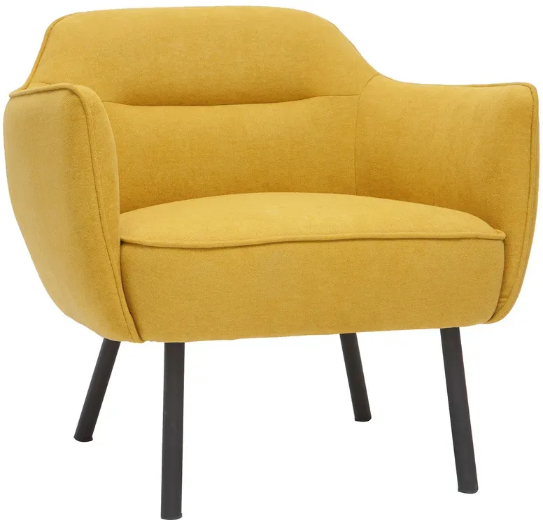 Fauteuil design en tissu effet velours jaune moutarde et métal noir LAURENS