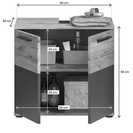 Möbel Boss Waschbeckenunterschrank Mason 60 x 56 x 34 cm Grau
