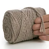 MeriWoolArt® Makramee Garn 4mm 75m Beige, Baumwollgarn Kordel, Dicke Macrame Cord für Makramee Wandbehang, Blumenampel, Vorhang und Mehr DIY Deco (Beige, 4mm x 75m)