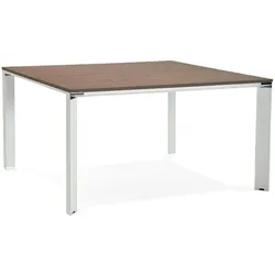 Kadima Design Schreibtisch quadratisch Trend | 140x140 cm | Chrom-Highlights | Geräumiger Bürotisch | Braun-Weiß