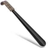 ZOMAKE Schuhlöffel Lang 42 CM – Bequemes Anziehen dank Schuhanzieher Lang Metall aus Edelstahl, Schuhlöffel Metall Ledergriff, Ergonomisch für Senioren & Erwachsene, Ideales Geschenk(1er Schwarz B)