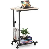 Costway Beistelltisch mit Rollen Laptoptisch, höhenverstellbar, natur