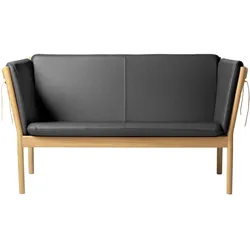 FDB Møbler J148 Sofa 2-Sitzer, eiche natur / leder schwarz