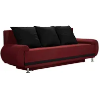 Furnix Schlafsofa AMORIE Sofa mit Schlaffunktion Bettkasten & Kissen, 225x76x57 cm, Sitzhöhe 40 cm rot|schwarz