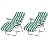 Zweiteilige, Klappbare Und Verstellbare Strandliegen Mit Gepolsterten Kissen, Grün Und Weiß