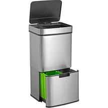 Wellhome WELL HOME Mülleimer 62 L (37 L + 25 L) Mülleimer mit 2 Fächern, automatische Öffnung mit Sensor, Edelstahl, Chrom