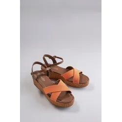 Keilsandalette, Sommerschuh, Riemchensandale, Keilabsatz - NEUE KOLLEKTION, Gr. 41, orange-braun, , 91550023-41