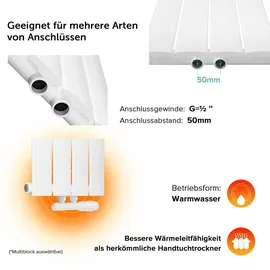 doporro Design Badheizung Flachheizkörper 1600 x 310 mm weiß Mittelventil