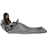 HOMELEVEL Kuscheldecke Microfaser mit Ärmeln Ärmeldecke Sofadecke 200cm x 150cm TV Decke Decke mit Armen Wohndecke Decke Hellgrau