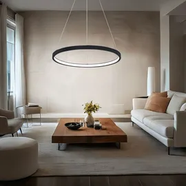 GLOBO Hängeleuchte rund LED Lampen Wohnzimmer hängend Modern, aus Metall in schwarz-matt opal, 1x LED 19W 800Lm warmweiß, DxH 38,5x120 cm