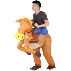 Lustiger Cowboy-Reiter auf aufblasbarem Pferd, Kostüm-Outfit für Halloween-Karnevalspartys für Erwachsene