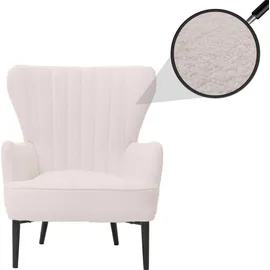 Mendler Lounge-Sessel HWC-K37 Bouclé 75 x 80 x 78 cm Weiß mit Kissen