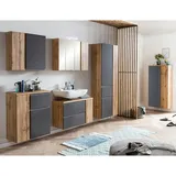 Lomadox Badezimmer Komplett Set, Wotan Eiche/grau, Beleuchtung, stehend/hängend, 6-tlg.