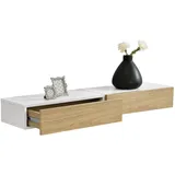[en.casa] Wandregal-Set, Weiß, 50x12x24 cm 2er Set mit Schublade Weiß/Holzfarben