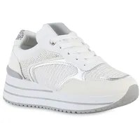 Stiefelparadies Damen Plateau Sneaker in Weiss Metallic