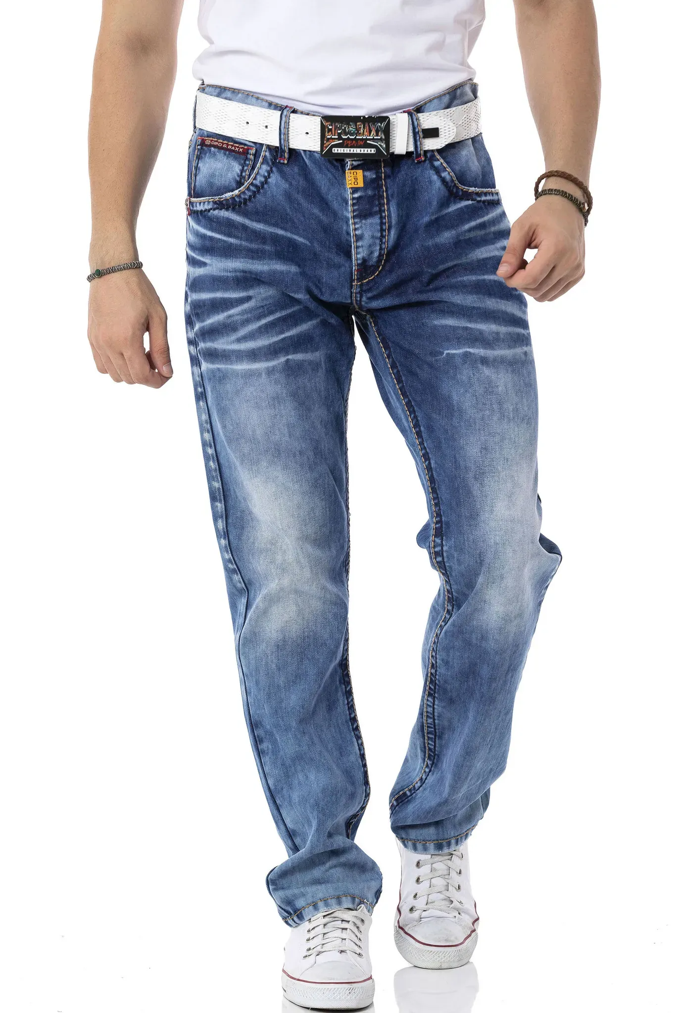 Regular-fit-Jeans CIPO & BAXX, Herren, Gr. 33, Länge 32, blau (mid blau used), Denim/Jeans, Obermaterial: 100% Baumwolle, Abriebeffekte, Jeans