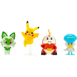 Pokémon Battle Figur Gen IX 4er Pack mit Pikachu, Krokel, Kwaks, Felori, offizielle detaillierte Figuren, je 5 cm