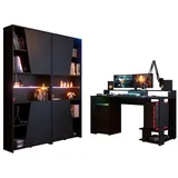 Homeline Gaming, Set"Gaming1"in schwarz, Gaming Schreibtisch und 2x Schrank,LED Beleuchtung