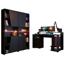 Homeline Gaming, Set"Gaming1"in schwarz, Gaming Schreibtisch und 2x Schrank,LED Beleuchtung