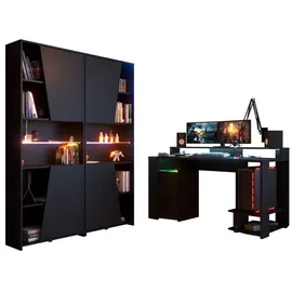 Homeline Gaming, Set"Gaming1"in schwarz, Gaming Schreibtisch und 2x Schrank,LED Beleuchtung