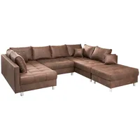 Riess Ambiente Modernes XXL Sofa Kent 303cm braun Federkern inkl. Hocker und Kissen Sofa Schlafsofa Schlafcouch Couch Wohnlandschaft Eckcouch mit Schlaffunktion