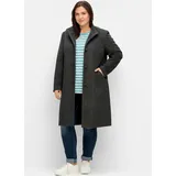 sheego SHEEGO, Damen, Gr. 52, grau (anthrazit meliert), 97% Polyester, 3% Viskose, unifarben, unifarben mit Farbeinsatz, unifarben mit Farbeinsätzen, Mäntel Kurzmantel