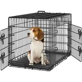 Yaheetech Hundekäfig klappbar mit 2 Türen, Hundebox für zuhause mit Trennwand, Hundetransportkäfig mit ausziehbare Kunststoffschale, 90 x 56 x 63 cm,