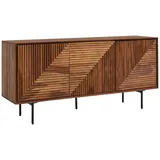 FineBuy Sideboard 150cm Sheesham Kommode mit 3 Türen Retro Design Metall schwarz