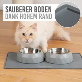 KaraLuna Napfunterlage 48 x 30 cm (Grau, Eckig) Futtermatte Katze Futterunterlage Hund Futternapf Fressnapf Hundenapf Unterlage Kaffeevollautomat Napf Matte Mat Silikonmatte