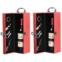 BAYLI Geschenkbox 2 x Weinbox [ROT] aus Kunstleder für 0,7L Weinflasche, 4-teiliges