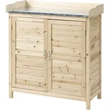 Outsunny Gartenschrank, Pflanztisch mit Unterschrank, Holz, Geräteschrank mit 2 Einlegeböden, Geräteschuppen, Garten Schuppen, Natur  Aosom