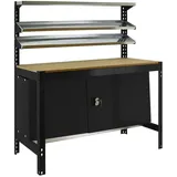SimonRack Werkbank für Werkstatt, 910x610 mm, 3 Ablagen und Schrank, Tragfähigkeit 400 kg, Schwarz - BT-1