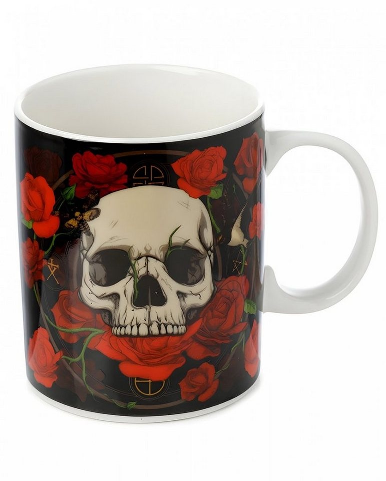 Horror-Shop Dekofigur Skulls & Roses Lieblingstasse mit Totenkopf 9,5 cm beige|grün|rot|schwarz