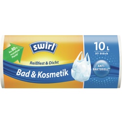 Swirl® Müllbeutel mit Tragegriff Bad & Kosmetik, Besonders reißfeste und antibakterielle Müllsäcke, 1 Rolle = 37 Stück, Volumen: 10 Liter