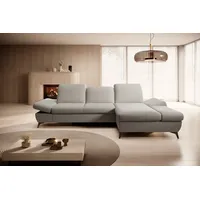 Goldstoff Ecksofa mit Schlaffunktion und Bettkasten - L-Form Sofa Beige/Grau, 1 Teile, Modernes Schlafsofa mit Sofakissen - Premium Couch Cord & L-Form grau
