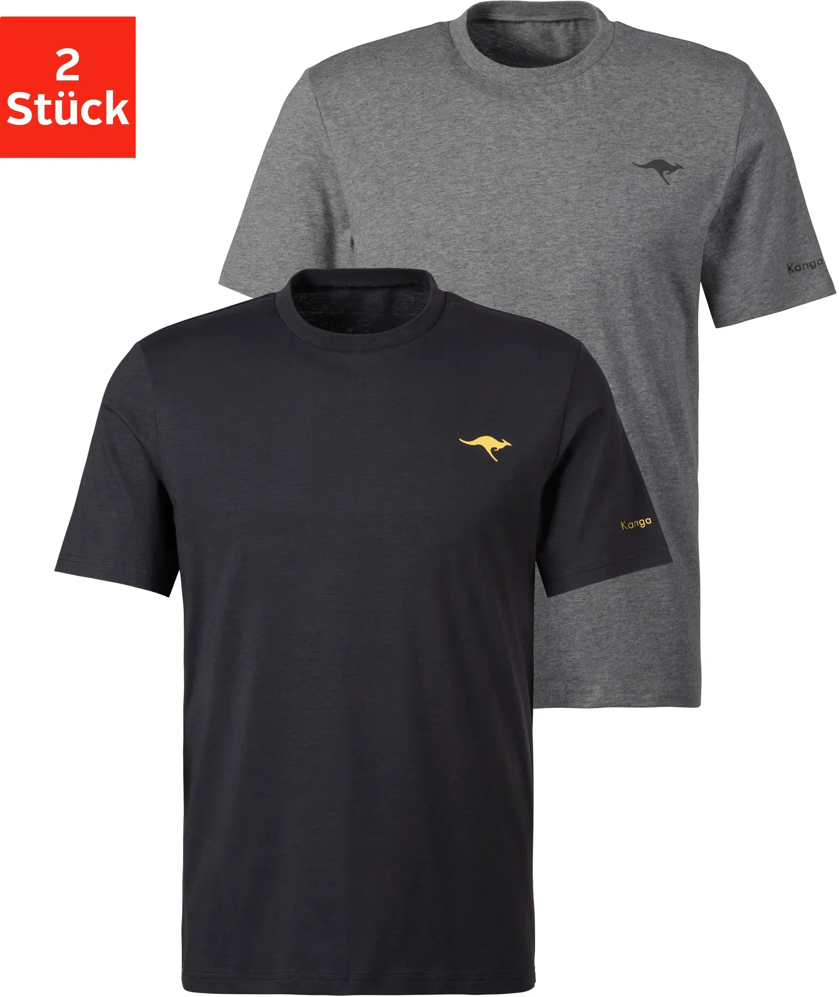 T-Shirt KANGAROOS, Herren, Gr. XXL, grau (grau, meliert, anthrazit), Single Jersey, Obermaterial: 100% Baumwolle, unifarben, Basic, bequem normal, Rundhals, Shirts T-Shirt, mit KangaROOS Print auf der Brust