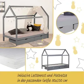Homestyle4u Hausbett 90 x 200 cm Kiefer grau