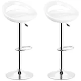 JEOBEST Barhocker Barstuhl Küche Hohe Barhocker aus ABS-Kunststoff Küchenstühle (2er Set), Höhenverstellbar Drehbar mit Abgerundeter Rückenlehne und Chromsockel weiß