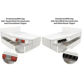 Fun Möbel Boxspringbett Schlafzimmerbett DENIS PREMIUM 200x200cm Stoff Catch Me Sand