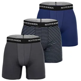 Scotch & Soda Boxershorts Solid Cotton Stretch Grau/Blau L 3er Pack