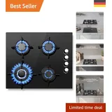 Sicheres Gaskochfeld: Hochleistungsbrenner 8000W, 60cm Glas mit Flammenschutz