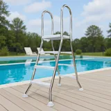 AIBOTY Edelstahlleiter 42Mm Holme Für Hoch- Und Aufstellbecken 85-135 cm Höhe,Poolleiter Edelstahl Für Hochbecken,V2A Edelstahl Rostfrei,110cm